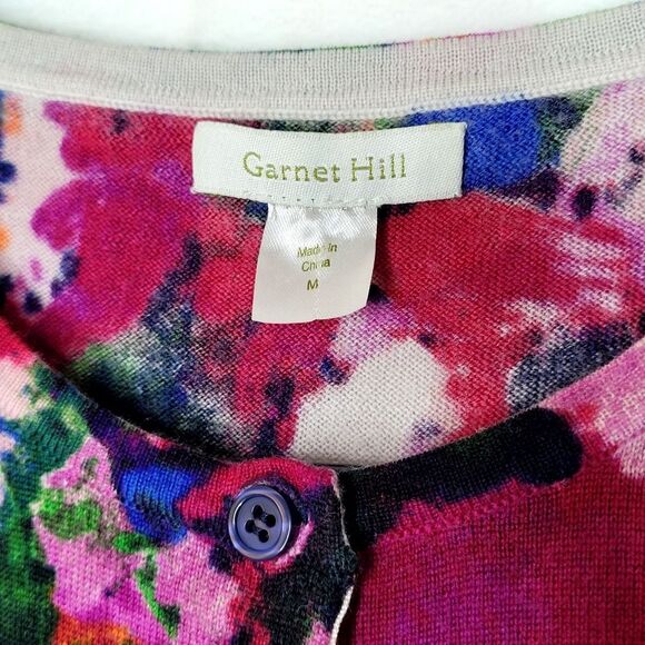 Garnet Hill Merino Wool Multicolor Floral Button Down Cardigan Size Medium - Picture 4 of 6